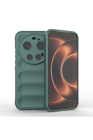 Xiaomi 17 Ultra Kılıf Kamera Korumalı Darbe Emici Esnek Oyuklu Arka Yüzey Tasarımlı Etnik Silikon Kapak Koyu Yeşil