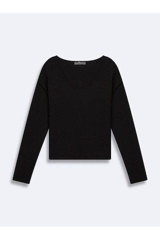 Ltb Mabada Kesik V Yaka Soluk Görünümlü Siyah Sweatshırt 1125810666089 Siyah