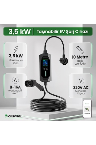 3.5 KW 16A 10M Taşınabilir Elektrikli Araç Şarj Cihazı