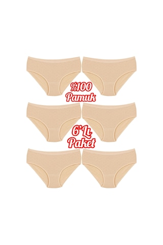 Özten 6'lı Paket % 100 Pamuk Kalpli Yüksek Bel Bato Kadın Külot Ozt6100 Ten
