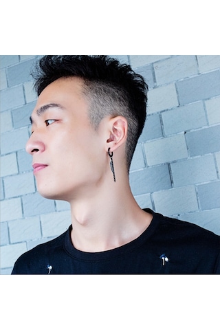 Ehediye Chavin Çelik Sallantılı Kartal Tüyü Bayan Erkek Küpe Ef37Sy Siyah