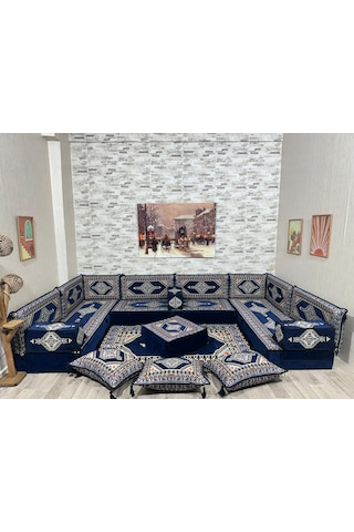 Coton Şark Köşesi 20cm Yüksekliğinde Minder Takımı Lacivert