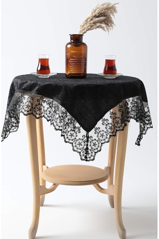 Favora Fatih Güpürlü Kadife Fiskos Örtüsü Siyah