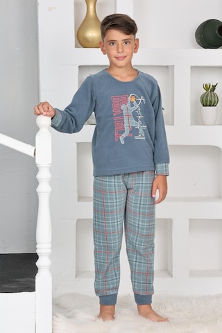 Yeni Sezon Sonbahar/kış Erkek Çocuk Basketball Desenli Polar Pijama Takımı 4530 Petrol Mavisi