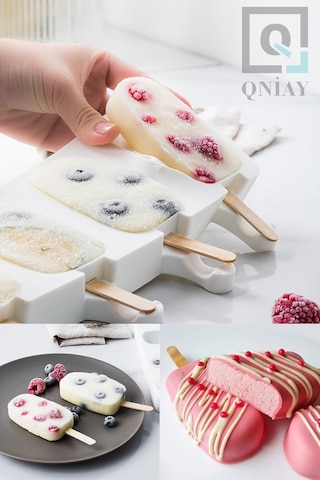 Qniay Silikon Dondurma Magnum Kalıbı Ve 50 Adet Dondurma Çubuğu Pratik Dondurma Silikon Kalıbı