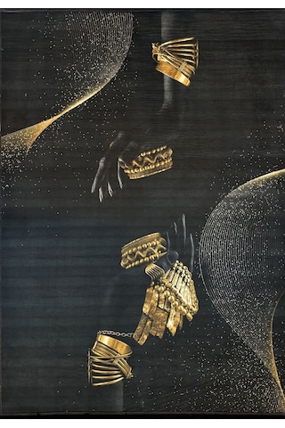 Dijital Kaymaz Yıkanabilir Modern Salon Halısı Mutfak Halısı Yolluk Balkon Halısı Ev Dekor3224 Siyah - Gold