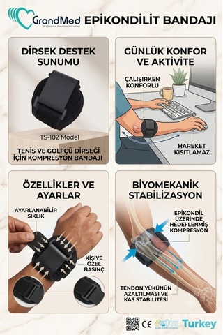 Epikondilit Bandajı Tenişçi Dirsekliği Bandı Golfçü Bandı Rahat Konforlu Ayarlanabilir Kullanım Bedensiz