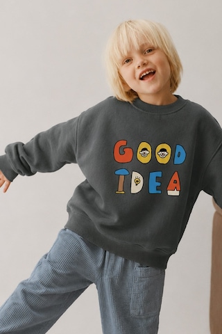 Monila Unisex Çocuk 3 İplik Kumaş Slogan Baskılı Pamuklu Sweatshirt Antrasit