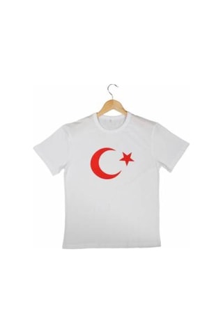 Masho Kids Beyaz Unisex Baskılı Ay Yıldız Tshirt - 29 Ekim Cumhuriyet Bayram Beyaz