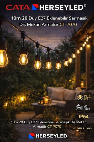10m 20 Duy E27 Eklenebiir Sarmaşık Dış Mekan Armatür Ct-7070 Diğer