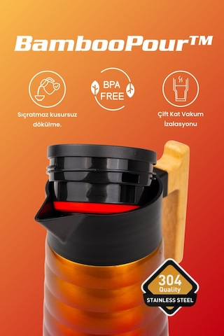 Cooker Bamboopour 2 Litre Paslanmaz Çelik Bambu Saplı Termos Ckr2097 Sarı