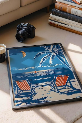 Tropikal Plaj Manzarası Çerçeveli Tablo - Pop Art Poster Tablo
