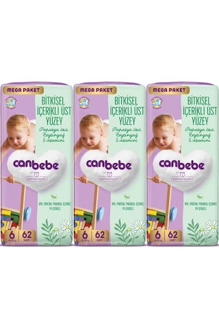 Canbebe Bebek Bezi Beden:6 15-27kg Exstra Large 186 Adet Mega 6 Numara