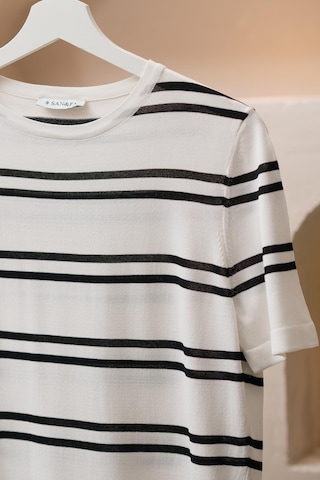 San&fa Bisiklet Yaka Çizgili Rayon Kumaş Slimfit T-shirt Beyaz