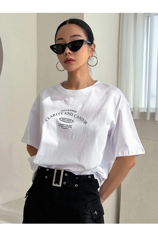 Startmore Kadın Beyaz Clarity And Candor Baskılı Oversize T-shirt Beyaz