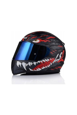 Ls2 Rapıd 2 Kaıju Mat Siyah-kırmızı Fullface Motosiklet Kaskı Mavi Camlı Sıyah-Kırmızı