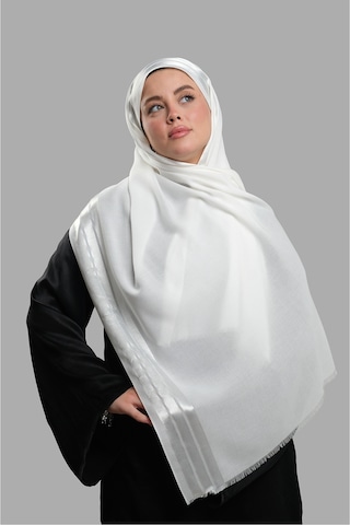 Hürrem Bone Beyaz Şerit Çizgili Şal Viskon Kumaş Bursa Dolama 202109 42 Beyaz