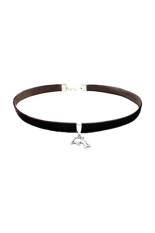 Kahverengi Kadife Kadın Yunus Balığı Choker Renkli