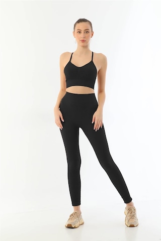 Siyah Mı Emay 3921 Soft Seamless Ripli Tayt Yoga Takımı SiYAH