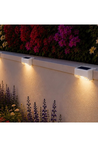 Beyaz Solar Güneş Enerjili Beyaz Köşebent Merdiven Veranda Bahçe Led Lamba Dekoratif Dış Mekan Aydınlatma 4 Lü
