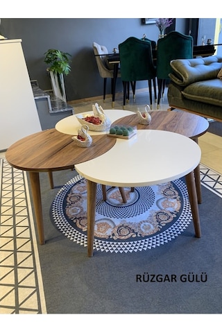 Orta Sehpa 4Lü Zigon Rüzgar Gülü Ceviz Krem