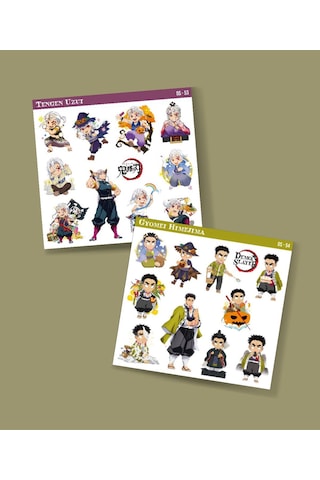 Gyomei Himejima -tengen Uzui-demon Slayer Parlak Kağıt 2 Li Set Anime Sticker Çıkartma-kimetsu No Yaiba Yeşil