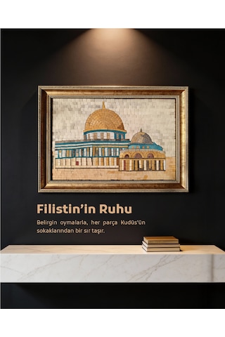 Sanatsal Mozaik Taş Paneli Kubbet-üs-sahra Altın Çerçeve P00050