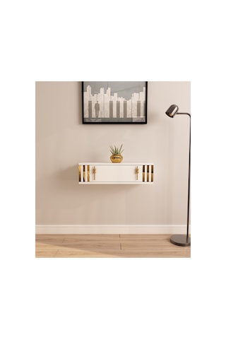 Lena 70cm Duvara Monte , Kapaklı, Modern Dresuar Beyaz-altın Beyaz-altın