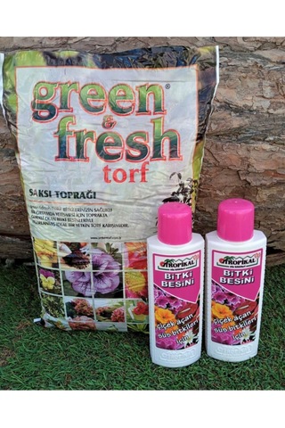 Tropikal Bitki Besini 2x225 Ml + 3 Lt Çiçek Toprağı, Çiçek Açan Bitkilere Özel Sıvı Gübre Seti