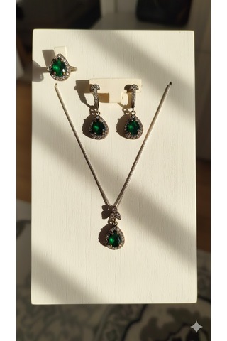 Zümrüt Gözyaşı Gümüş Set Bronz