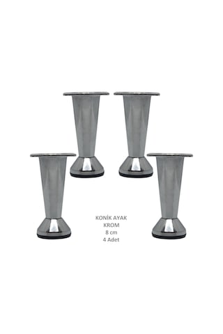 Adilon Konik Ayak, Zamak, Krom, 8 cm, Dolap, Mobilya, Puf Ayağı (4 Adet)