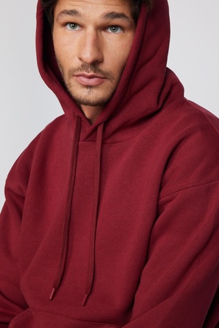 Tudors Oversize Pamuk Kapüşonlu Basıc Unisex Bordo Sweatshirt-29404-bordo Bordo