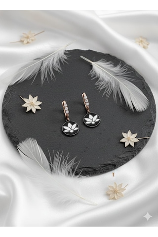 925 Ayar Elmas Lotus Küpe.rose.gold.rodaj Gümüş