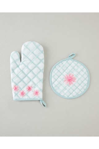 English Home Bright Floral 2'li Fırın Eldiveni Ve Tutacak Seti Pembe - Yeşil Pembe - Yeşil