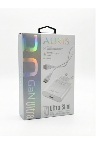 Auris Ars-ch60 30w Ultra Slim Gan Hızlı Şarj Adaptörü + Type-c Kablo 30w Slim Adaptör + 1m Kablo