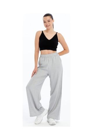Genius Store Kadın Pantolon Keten Karışımlı Beli Lastikli Kırışmaz Kumaş Pantolon Keten-pantolon Gri