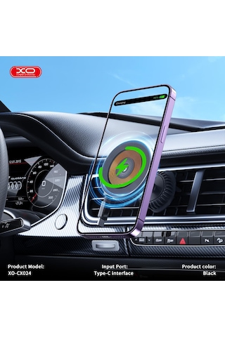 Cx024 Manyetik Kablosuz Şarjlı Araç Telefon Tutucu, 15w Şarj, Magsafe İle Uyumlu, Havalandırma Montajlı, Type-c Kablolu, 360 Dönebilir, Şeffaf , Sku: Smg8690010143433