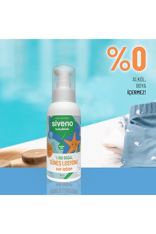Siveno %100 Doğal Çocuk Güneş Losyonu Leke Karşıtı Nemlendirici Bitkisel Vegan UVA UVB SPF 50+ 100 ml