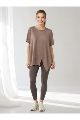 Nealirsanall.com Asimetrik Kesim Bluz Tunik Modern Çizgiler Ve Sınırsız Hareket Özgürlüğü Bej