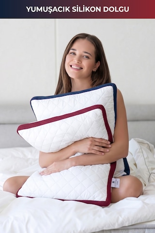 2'li Klimalı Yastık 50x70 Cm Terletmeyen, Hava Alan Mikrofiber Uyku Yastığı Bordo-lacivert Bordo Lacivert
