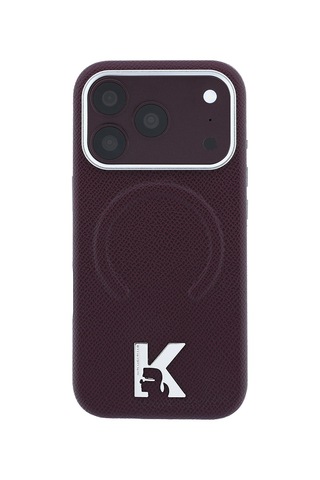 Apple iPhone Uyumlu 18 Pro Max Kılıf Karl Lagerfeld Lisanslı M-safe Khead Metal Logo Pu Grained Deri Kapak Bordo