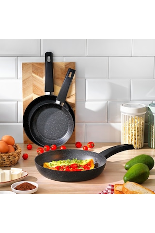 Schafer Black Stone 3 Lü Tava Seti 18cm+22cm+26cm-siyah Siyah