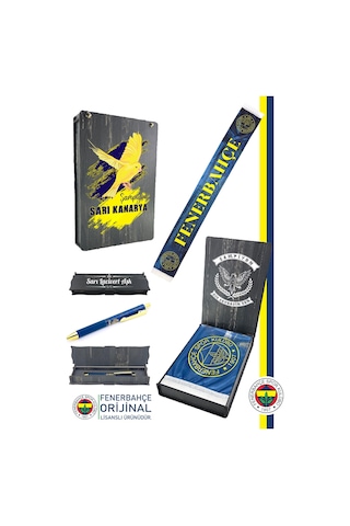 Fenerbahçe Orijinal Lisanslı Bir Şarkısın Sen Fenerbahçe Şal Atkı Ve Hybrt Tükenmez Kalem Set Kanarya Baskılı Ahşap Kutulu Lacivert - Sarı