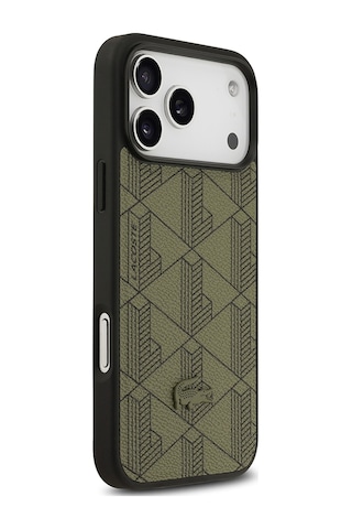 Apple Uyumlu iPhone 17 Pro Max Kılıf Lacoste Lisanslı M-safeli Pu Deri Kartlıklı Karışık Monogram Desenli Yeşil Yeşil
