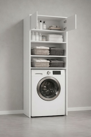 Lavin Beyaz Çamaşır Makinesi Üstü Dolap Çok Amaçlı Banyo Dolabı Raflı
