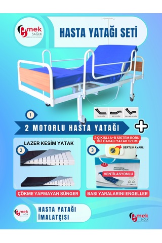 2 Motorlu Ekonomik Hasta Karyolası Lazer Kesimli Yatak Takım