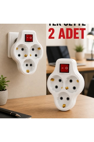 2 Li Set Anahtarlı 3 Lü Priz Çoğaltıcı Direkt Prize Takılan Kablosuz Çoklayıcı Diğer