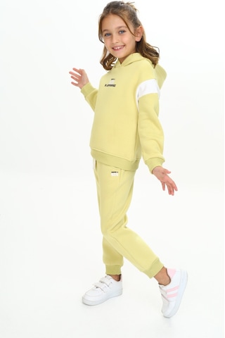 Toontoy Kids Kız Çocuk 2'li Takım Baskılı Kolej Yaka Fermuarlı Cepli Sweatshirt & Beli Paçası Ribanalı Jogger Eşofman Altı - 3 İplik Şardonlu Açık Yeşil