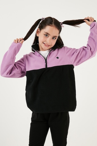 Lela Yumuşak Dokulu Yarım Fermuarlı Renk Bloklu Dik Yaka 2'Li Paket Çocuk Polar 5905004S2 Lila Siyah-Mor Siyah