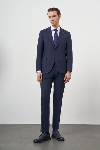 Morven Erkek Lacivert Yün Slim Fit Mono Yaka Takım Elbise 25mc001022208 Lacivert